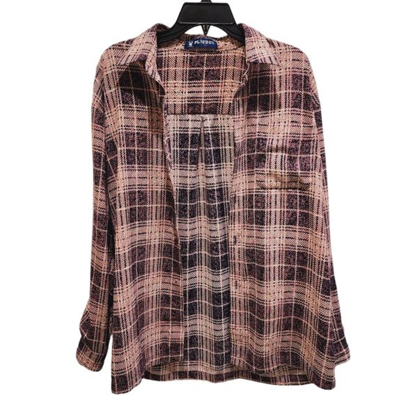 Playboy Shirt Women's Size 10 Plaid Amazingly Soft Boyfriend Fit Button Up - Picture 2 of 16